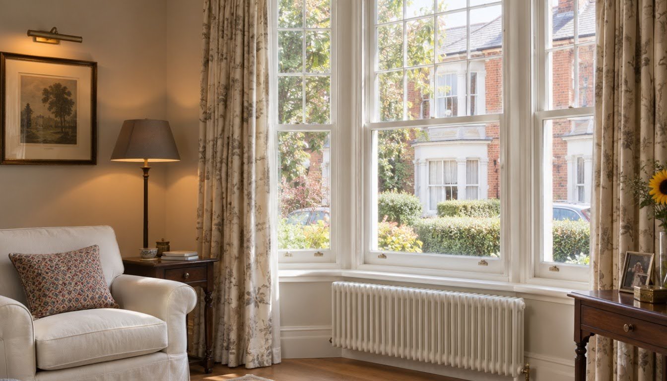 Discreet draught-proofing brush seals fitted to a traditional sash window